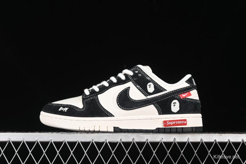 Nike SB Dunk Low Supreme x Bape Collaboration Anniversary Edition Custom Low-Top Casual Sneakers - SJ1089-018