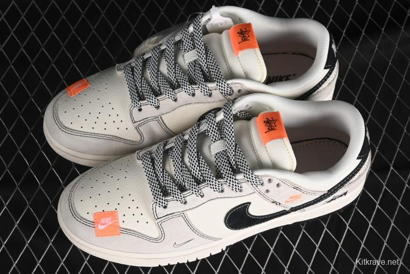 Nike SB Dunk Low Stussy Collaboration Patchwork Grey White Black Swoosh Anniversary Custom Low-Top Casual Skate Shoes - MM1089-022