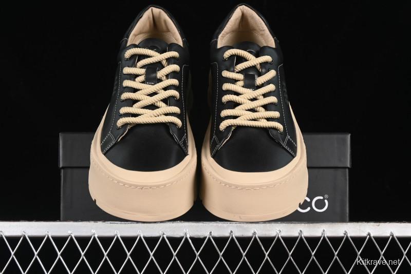 Ecco Street Light Series Autumn Height-Increasing Round-Toe Versatile Casual White Sneakers - 63311901001