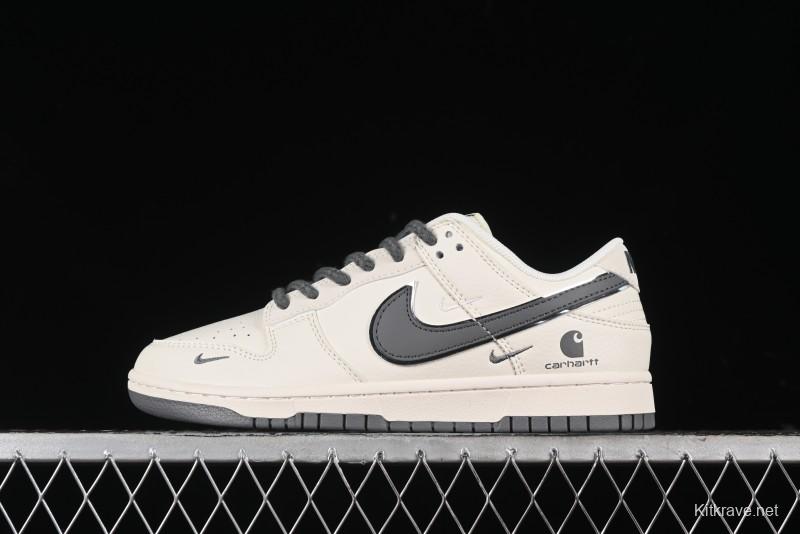 Nike SB Dunk Low Carhartt Collaboration - Off White Grey Swoosh Anniversary Custom Low-Top Casual Skate Shoes - SJ1089-006