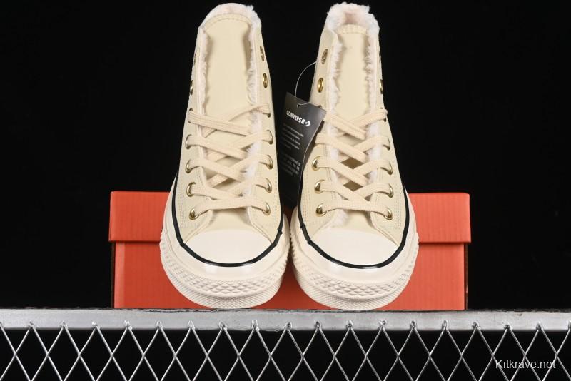 Converse Chuck 1970s Winter Waterproof Leather High-Top Sneakers with Gold Eyelets and Fleece Lining - A12443C