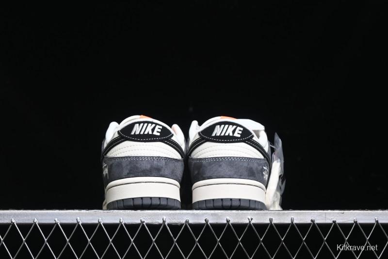 Nike SB Dunk Low Stussy Collaboration Patch Grey Black Black Swoosh Anniversary Custom Low-Top Casual Skate Shoes - MM1089-026