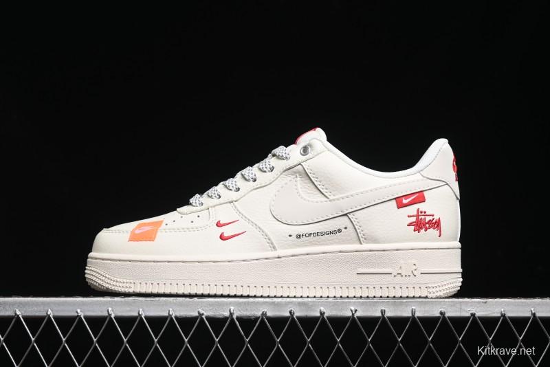 Nike Air Force 1 '07 Low Stussy Collaboration - Double Swoosh Red Tag Low-Top Casual Sneakers - SJ6698-013
