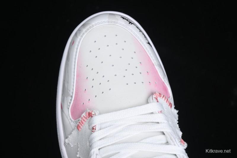 Nike Air Jordan 1 Low Retro Basketball Shoes - Panda Mischief Qixi Theme with Special Graffiti Design - 553558-132