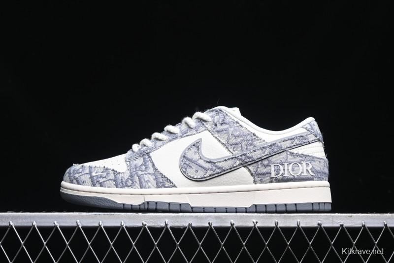 Nike SB Dunk Low Dior Collaboration - Woven Grey Check Anniversary High-End Custom Low-Top Casual Skate Shoes - YX5066-247