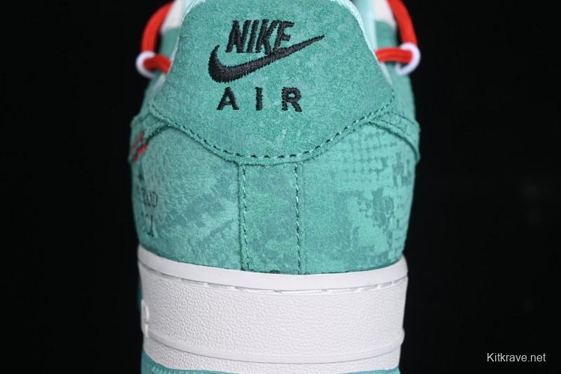 Nike Air Force 1 '07 Low Gucci Stone Island Collaboration - Grey Green Pigskin Lace-Up Casual Sneakers - DF0188-010