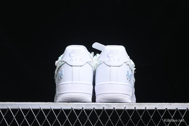 Nike Air Force 1 '07 Low Casual Sneakers with Valentines Day Theme and Blue Bow Detail - CH9999-223