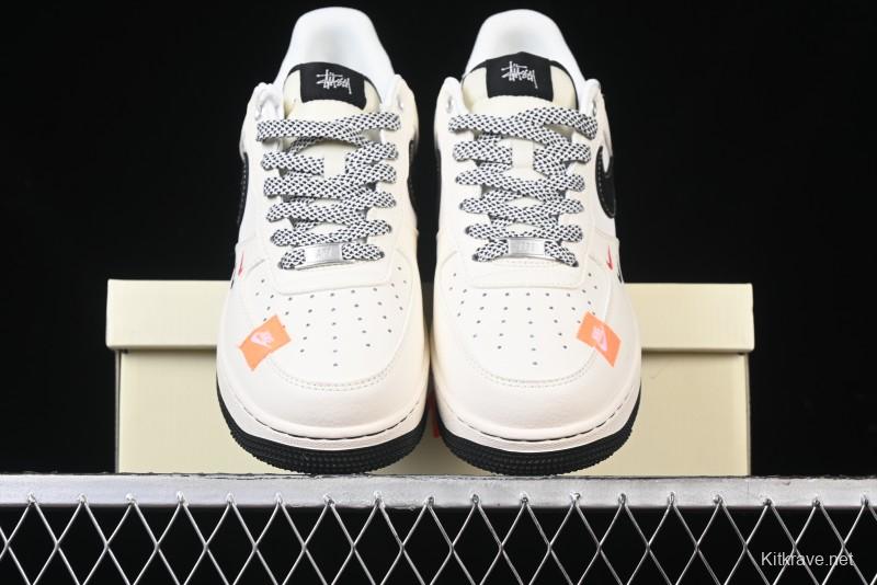 Nike Air Force 1 '07 Low Stussy Collaboration - Black Woven Label Low-Top Casual Sneakers - SJ6698-011