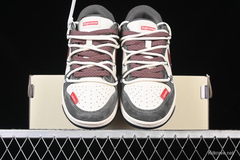 Nike SB Dunk Low Supreme Collaboration - Grey White Red Anniversary Customized Low-Top Casual Sneakers - XS1186-102