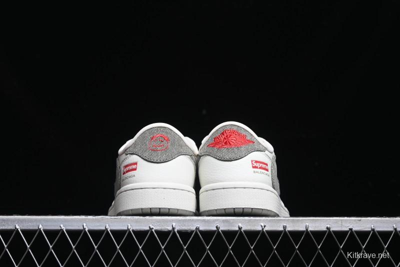 Nike Travis Scott x Fragment Design x Air Jordan 1 Low OG SP AJ1 Supreme Collaboration - Light Beige White Low Top Casual Sneakers - JH6088-609