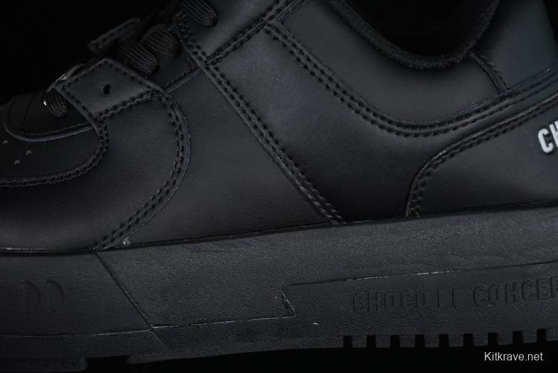 Choco Concert Leather Round Square Asymmetric Fashion Sneakers Black - AJE5