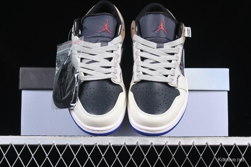 Nike Air Jordan 1 Low Retro Basketball Shoes with Panda Mischief Skyline Design - 553558-154