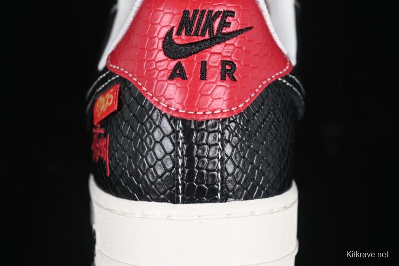 Nike Air Force 1 '07 Low Stussy Collaboration Year of the Snake Limited Edition Black Snake Dual-Color Casual Sneakers - HH7518-034