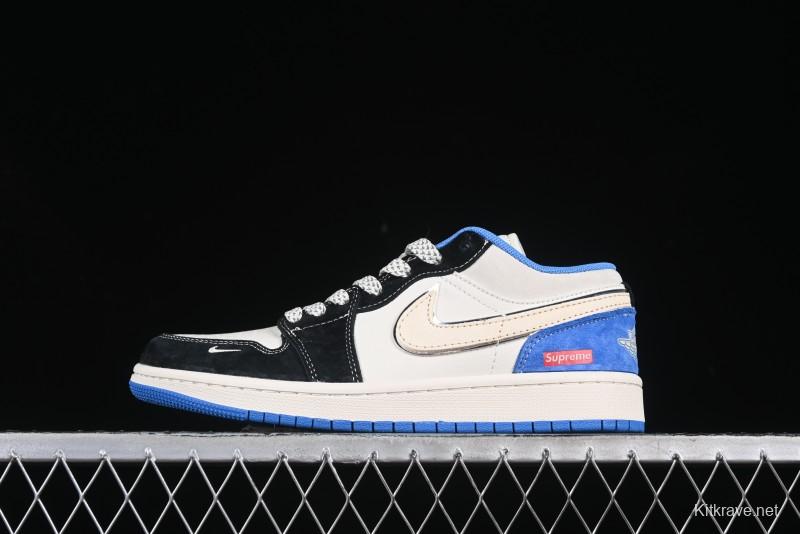 Nike Air Jordan 1 Low Supreme Retro Black Blue Custom Basketball Shoes - XX3318-501