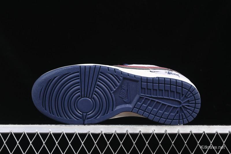 Nike SB Dunk Low Stussy Collaboration Black Burgundy Swoosh Anniversary Custom Low-Top Casual Skate Shoes - DM6868-022