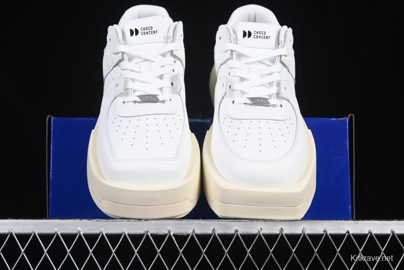 Choco Concert Leather Round Square Asymmetrical Fashion Sneakers White - AJE5