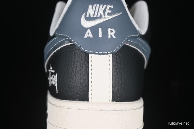 Nike Air Force 1 '07 Low Stussy Collaboration Grey Blue Black Leather Low-Top Casual Sneakers - XZ6188-199