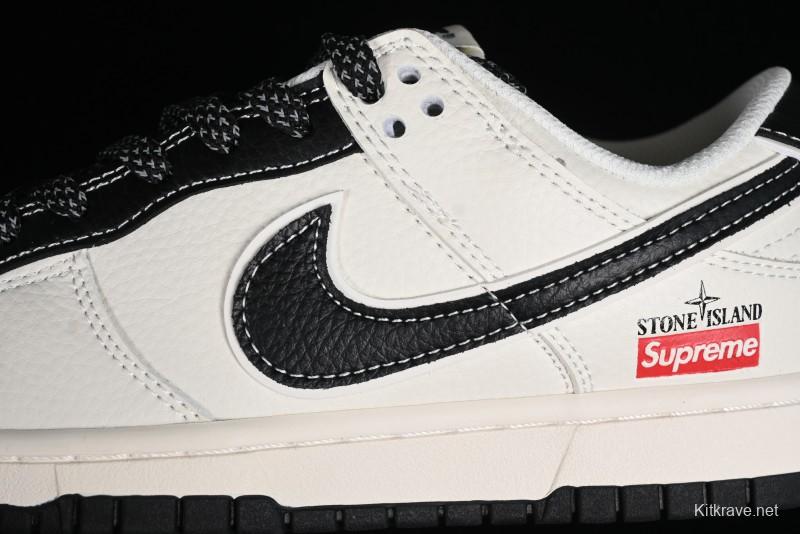 Nike Supreme x SB Dunk Low Stone Island Collaboration - Beige Black Starry Sky Anniversary Custom Low-Top Casual Skate Shoes - BB9866-003