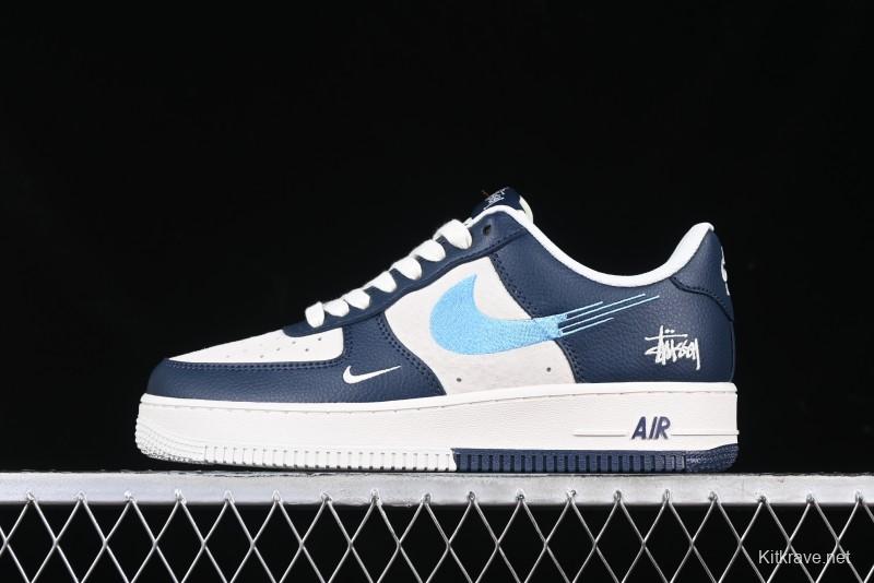 Nike Air Force 1 '07 Low Stussy Collaboration Green Embroidered Swoosh Custom Casual Sneakers - DM6688-021