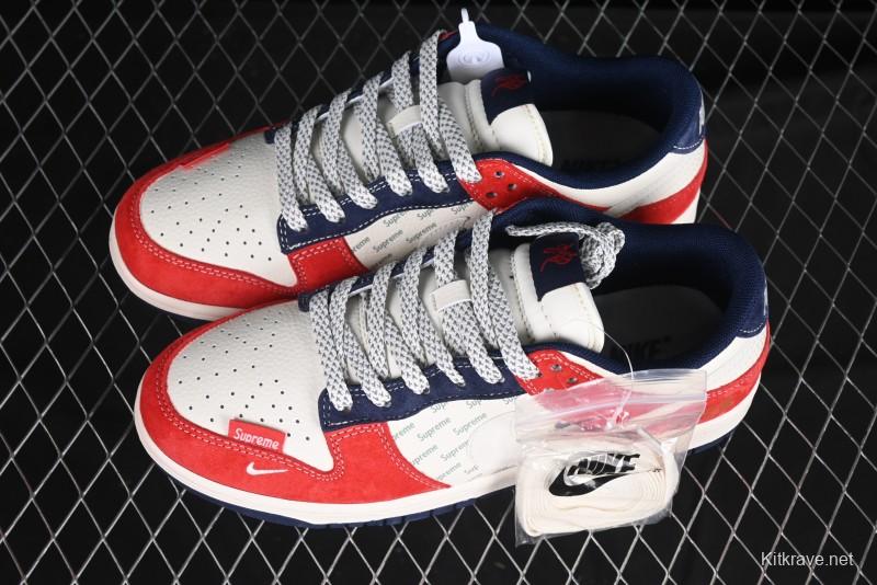 Nike SB Dunk Low Supreme Collaboration - China Red with 3D White Swoosh Anniversary Custom Low-Top Casual Sneakers - FC1688-209