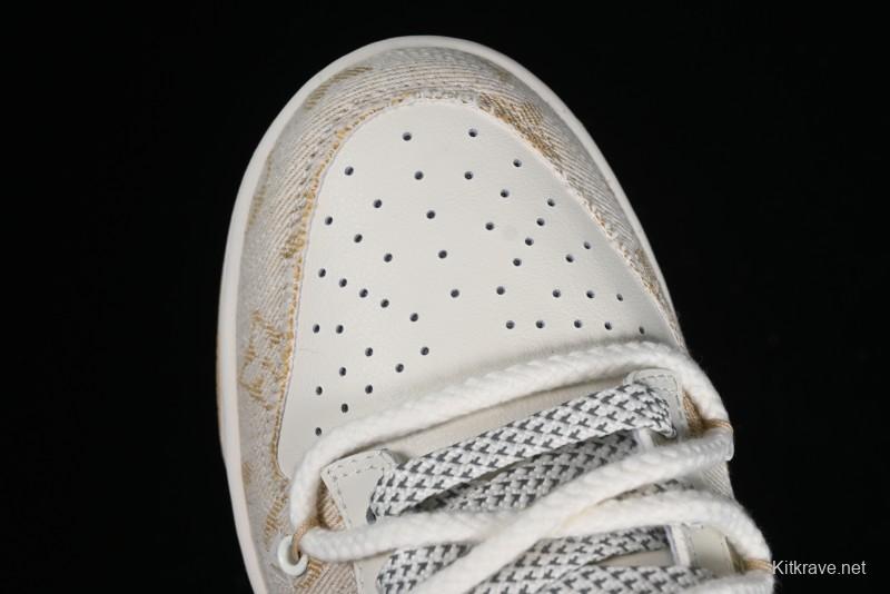 Nike SB Dunk Low LV Collaboration - Yellow Denim Print Anniversary High-End Custom Low-Top Casual Sneakers - SJ2068-247
