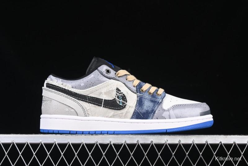 Nike Air Jordan 1 Low Retro Basketball Shoes Panda Prank Surf Fishing Overfishing Blue Brown Gray - 553558-140