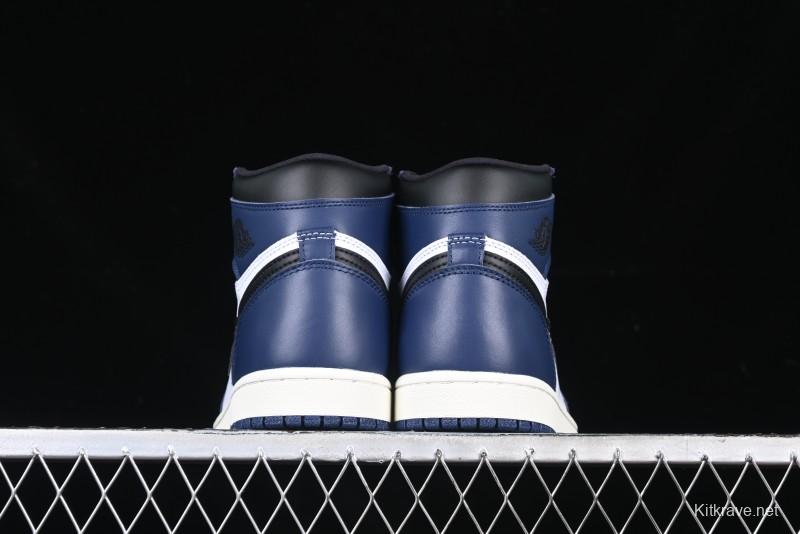 Nike Air Jordan 1 High OG "Midnight Navy" Basketball Shoes with Full Leather Construction - DZ5485-401