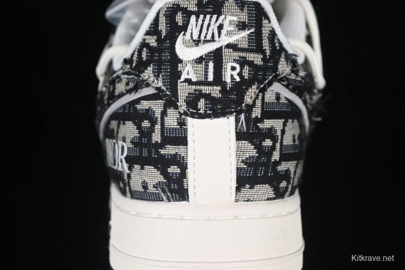 Nike Air Force 1 '07 Low Dior Collaboration Black Pattern Drawstring Casual Sneakers - SJ1198-106