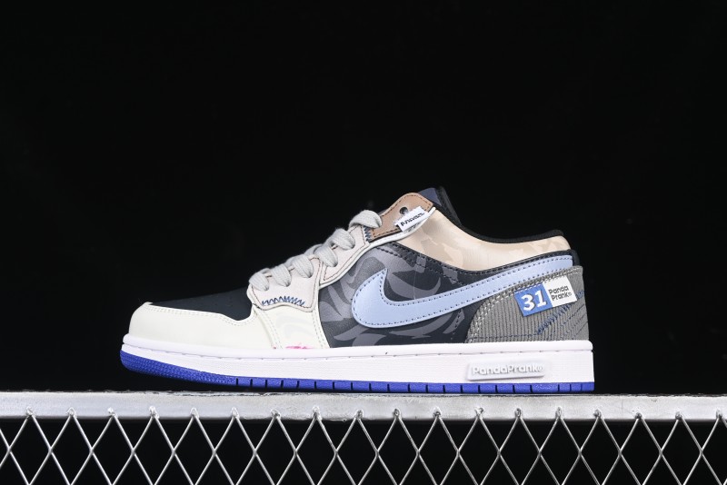 Nike Air Jordan 1 Low Retro Basketball Shoes with Panda Mischief Skyline Design - 553558-154