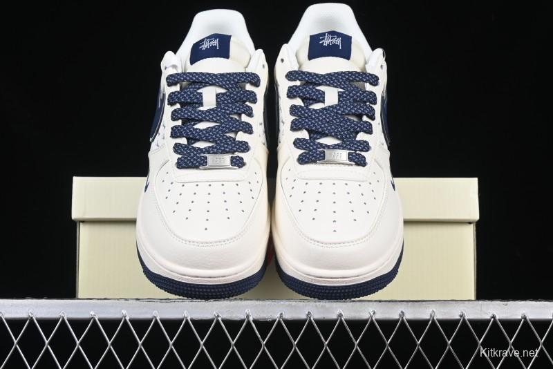 Nike Air Force 1 '07 Low Stussy Collaboration - Navy Blue & Off-White Low-Top Casual Sneakers - XZ3328-568
