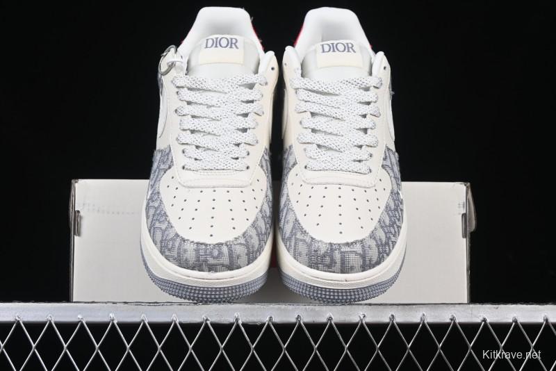 Nike Air Force 1 '07 Low Dior Collaboration - Grey Pattern Low-Top Casual Sneakers - DF0188-021