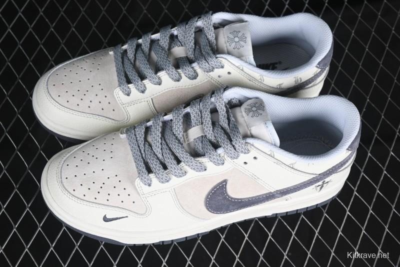 Nike SB Dunk Low Chrome Hearts Collaboration Cross Print Grey Swoosh Anniversary Custom Low-Top Casual Sneakers - DJ2024-064