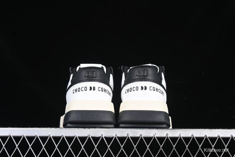 Choco Concert Leather Round Square Asymmetric Fashion Sneakers Black White - AJE5