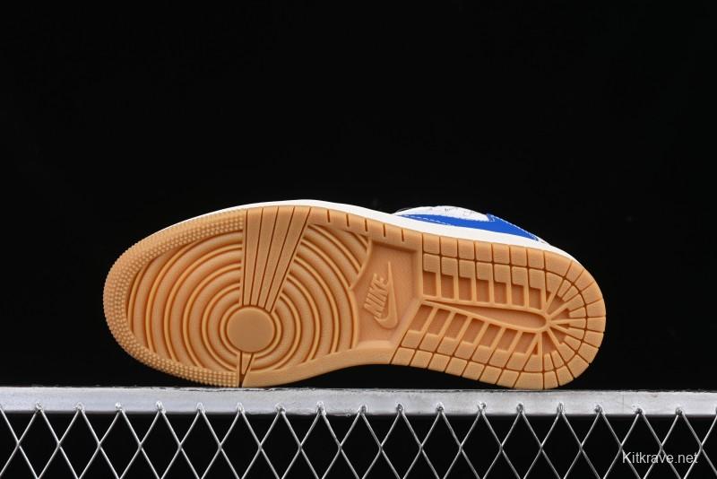 Nike Travis Scott x Fragment Design x Air Jordan 1 Low OG SP AJ1 Snake Year Limited Blue Swoosh Gum Sole Low-top Casual Sneakers - XS3086-011