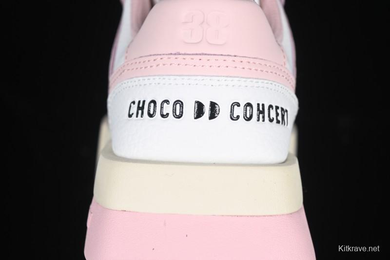 Choco Concert Leather Round Square Asymmetrical Fashion Sneakers White Pink - AJE5