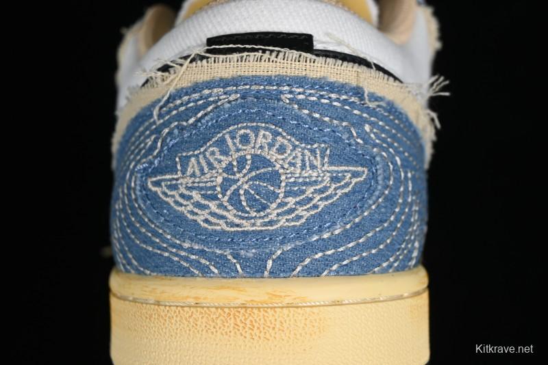 Nike Air Jordan 1 Low SE "WRMK" AJ1 Sashiko Stitch Low-Top Casual Sneakers - FN7670-493