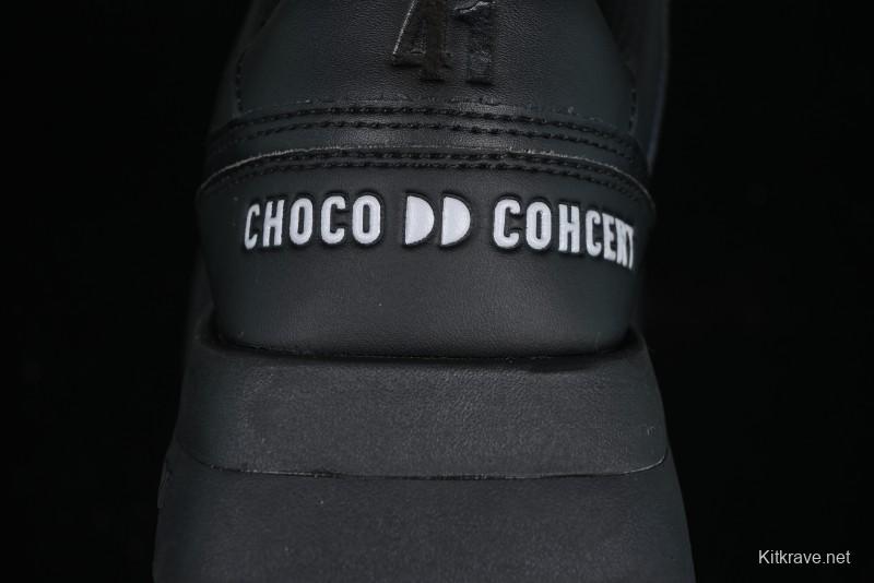 Choco Concert Leather Round Square Asymmetric Fashion Sneakers Black - AJE5