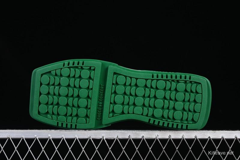 Choco Concert Leather Round Square Asymmetric Fashion Sneakers White Green - AJE5