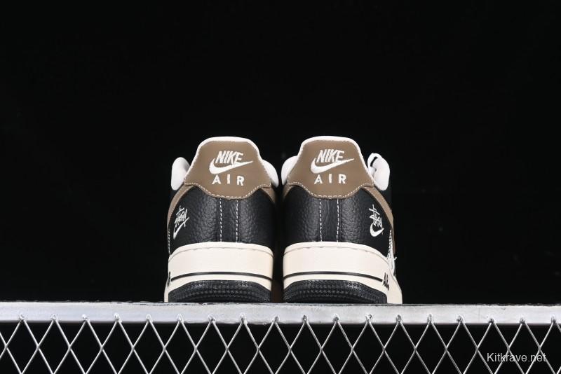 Nike Air Force 1 '07 Low Stussy Collaboration Black Leather & Gum Sole Low-Top Casual Sneakers - CH6336-519