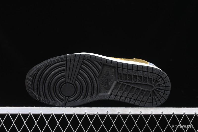 Nike Travis Scott x Fragment Design x Air Jordan 1 Low OG SP AJ1 Snake Year Limited Gold Snake Low-top Casual Sneakers - XZ2025-288