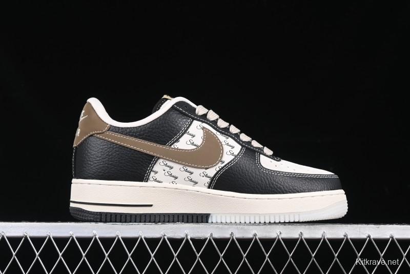 Nike Air Force 1 '07 Low Stussy Collaboration Black Leather & Gum Sole Low-Top Casual Sneakers - CH6336-519