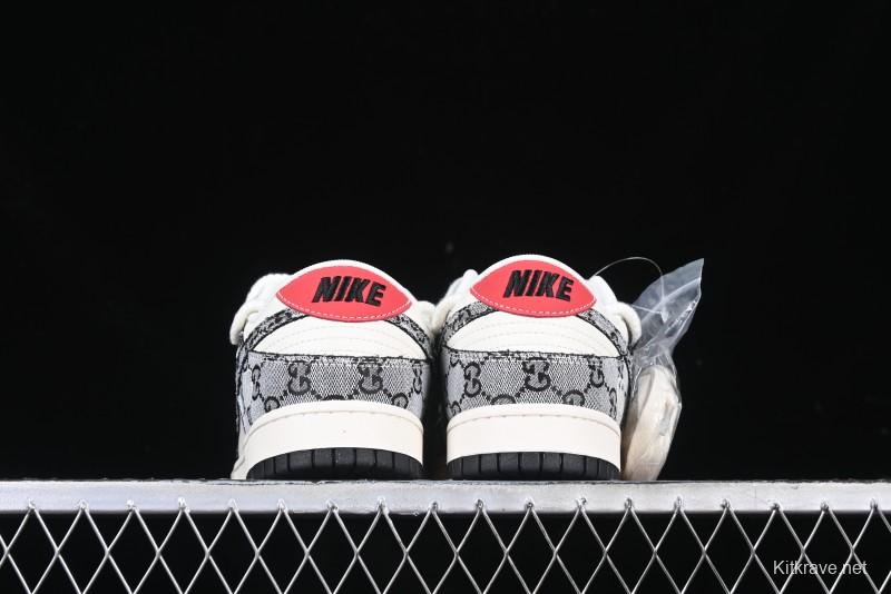 Nike SB Dunk Low Gucci Collaboration Grey Jacquard Swoosh Anniversary High-End Custom Low-Top Casual Skate Shoes - YX5066-215