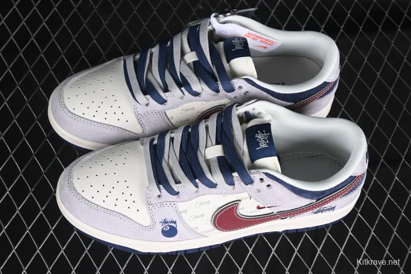 Nike SB Dunk Low Stussy Collaboration Black Burgundy Swoosh Anniversary Custom Low-Top Casual Skate Shoes - DM6868-022