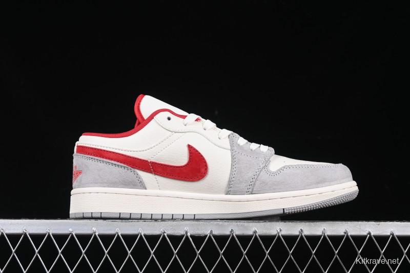 Nike Air Jordan 1 Low AJ1 Supreme Collaboration - White Grey Red Swoosh Retro Basketball Shoes - SJ9950-024