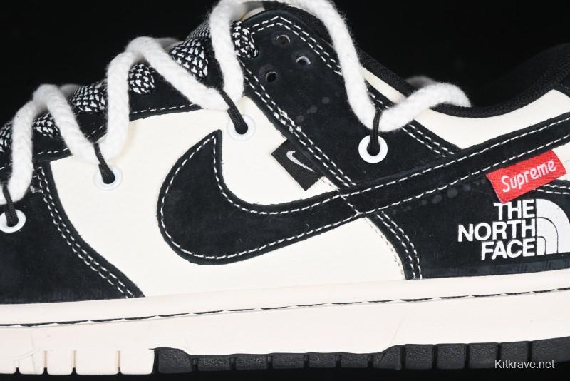 Nike SB Dunk Low The North Face x Supreme Anniversary Edition Customized Lace-Up Black White Black Swoosh Casual Skate Shoes - YX5066-227