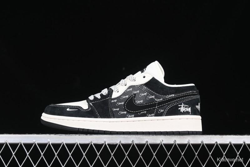 Nike Air Jordan 1 Low Retro Basketball Shoes Custom Stussy Black - FC1688-199