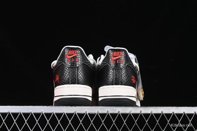 Nike Air Force 1 '07 Low Stussy Year of the Snake Limited Edition Black Snake Print Drawstring Casual Sneakers - DM6688-013