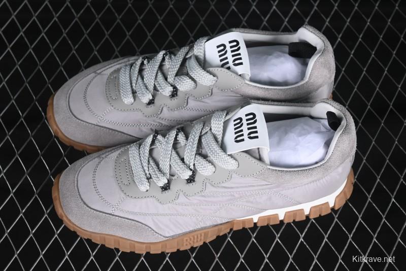 Miu Miu Suede Round Toe Lace-Up Low Top Women's Casual Shoes - 99D4