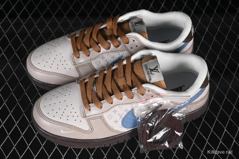 Nike SB Dunk Low LV Collaboration Blue Grey Brown Print Anniversary Custom Low-Top Casual Skate Shoes - CH8311-235