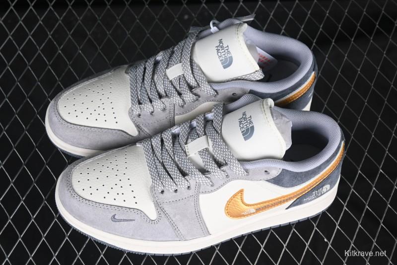Nike Air Jordan 1 Low AJ1 The North Face Collaboration Pig Eight Gold Hook High-End Custom Retro Basketball Shoes - DM9188-015